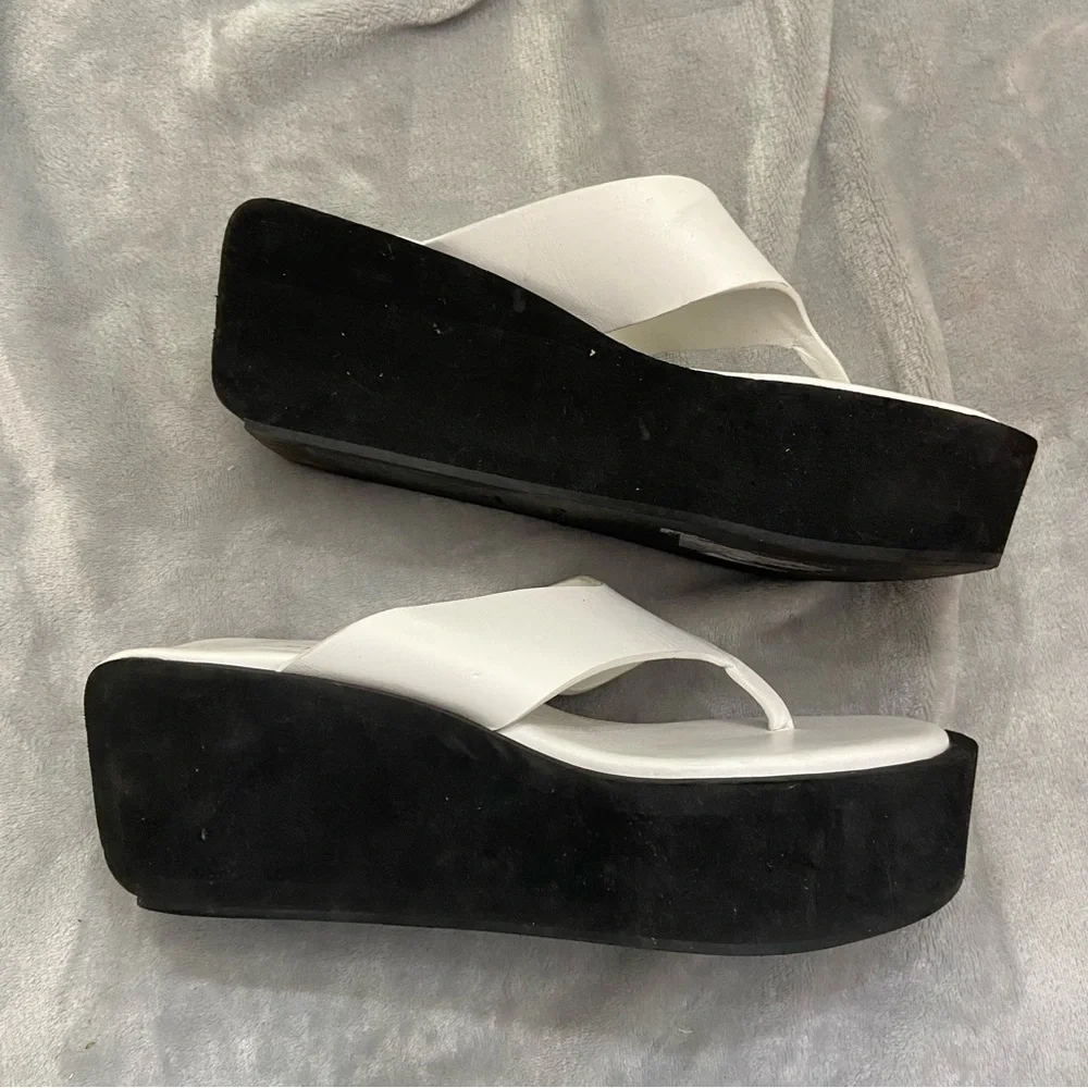 New! Frame Le Ocean chunky platform Wedge thong Sandals Size 37.5 white